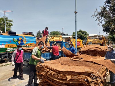 廢棄床墊內襯椰子纖維墊可抑制雜草 北屯西清潔隊變廢為搶手好物