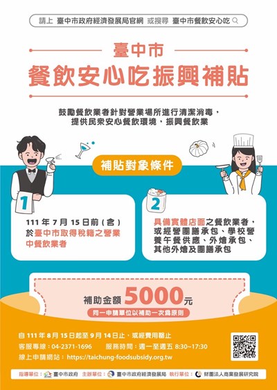 中市餐飲補貼5,000元 市府文心樓一樓開設現場服務窗口